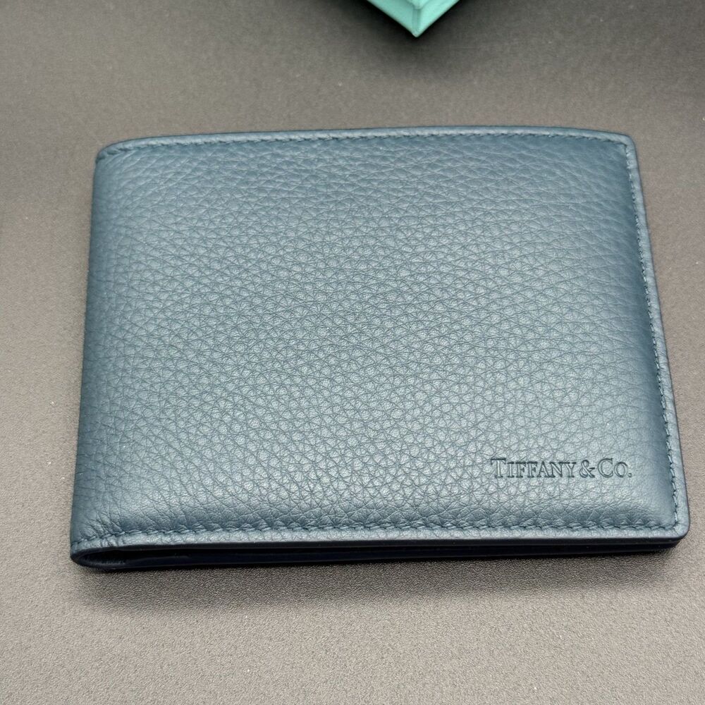 NEW Tiffany & Co. Men’s Grain Leather Bifold Wallet - Pond Blue - Full Set - Picture 7 of 11